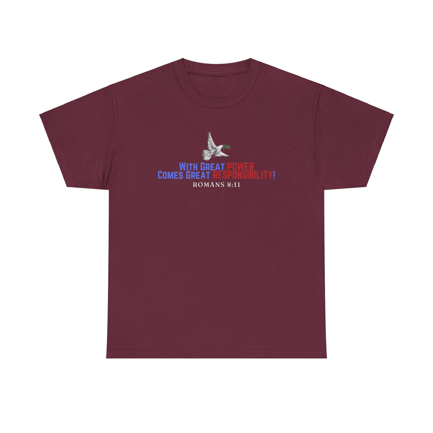 Christian Power Spider-Man Themed Tee (With Great Power Comes Great Responsibility - Romans 8:11)