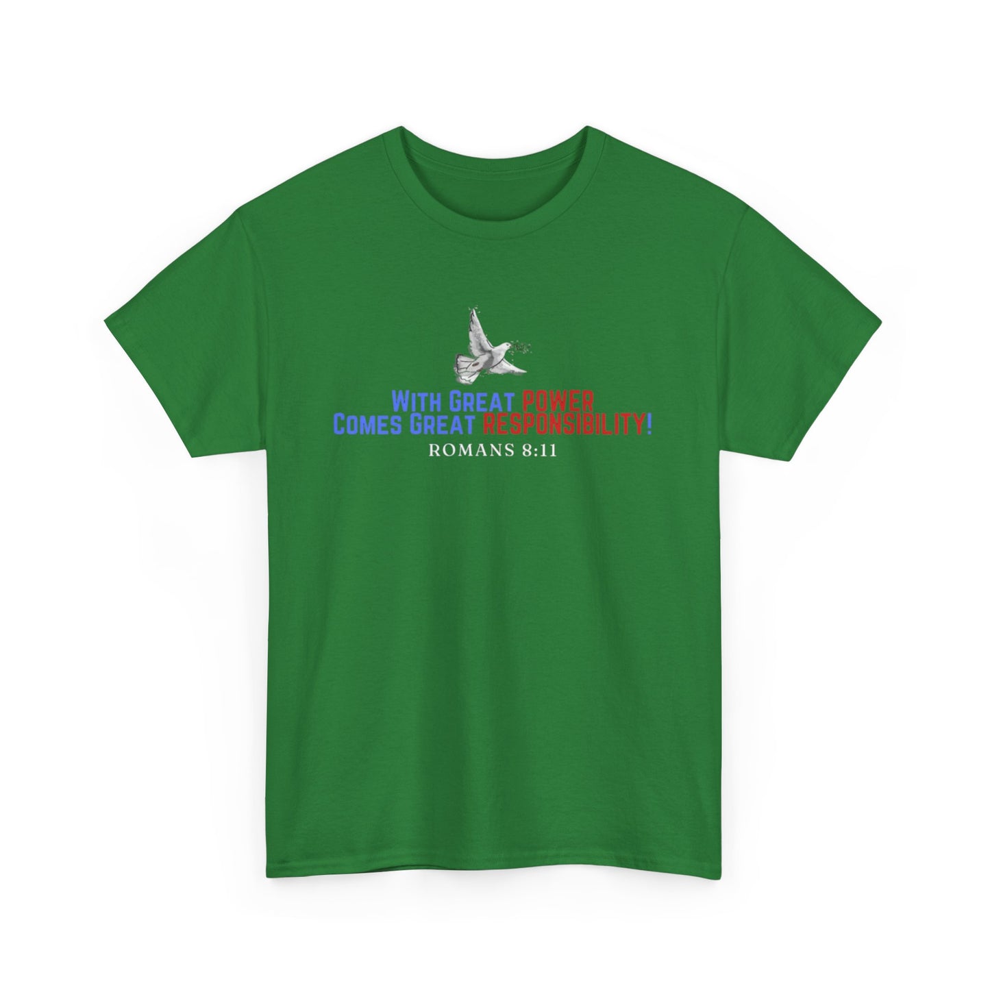 Christian Power Spider-Man Themed Tee (With Great Power Comes Great Responsibility - Romans 8:11)